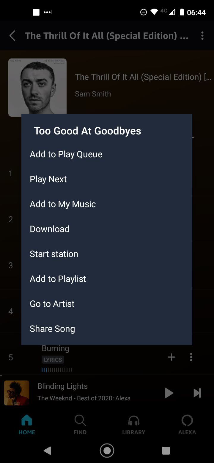 amazon music download menu