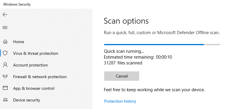 defender quick scan 1 - 8 cose importanti da fare dopo l’installazione di Windows 10