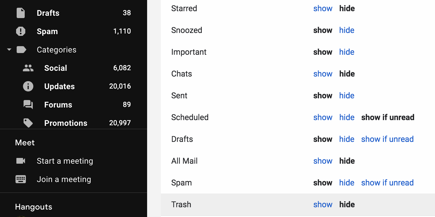 Enable the Trash in Gmail