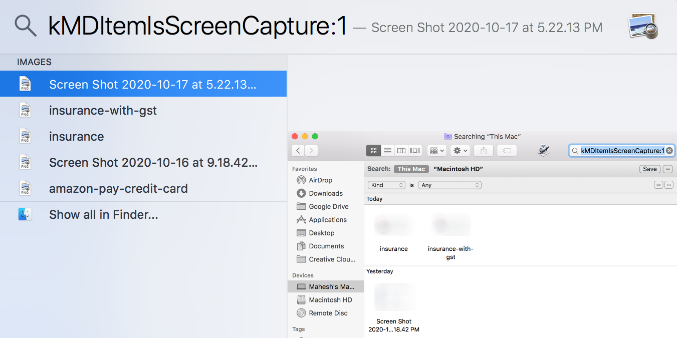 Find all Mac screenshots with Spotlight