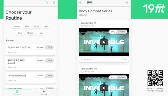 19 Fit asks you to pick the routine that you want, and shows YouTube videos accordingly, without frills or fuss