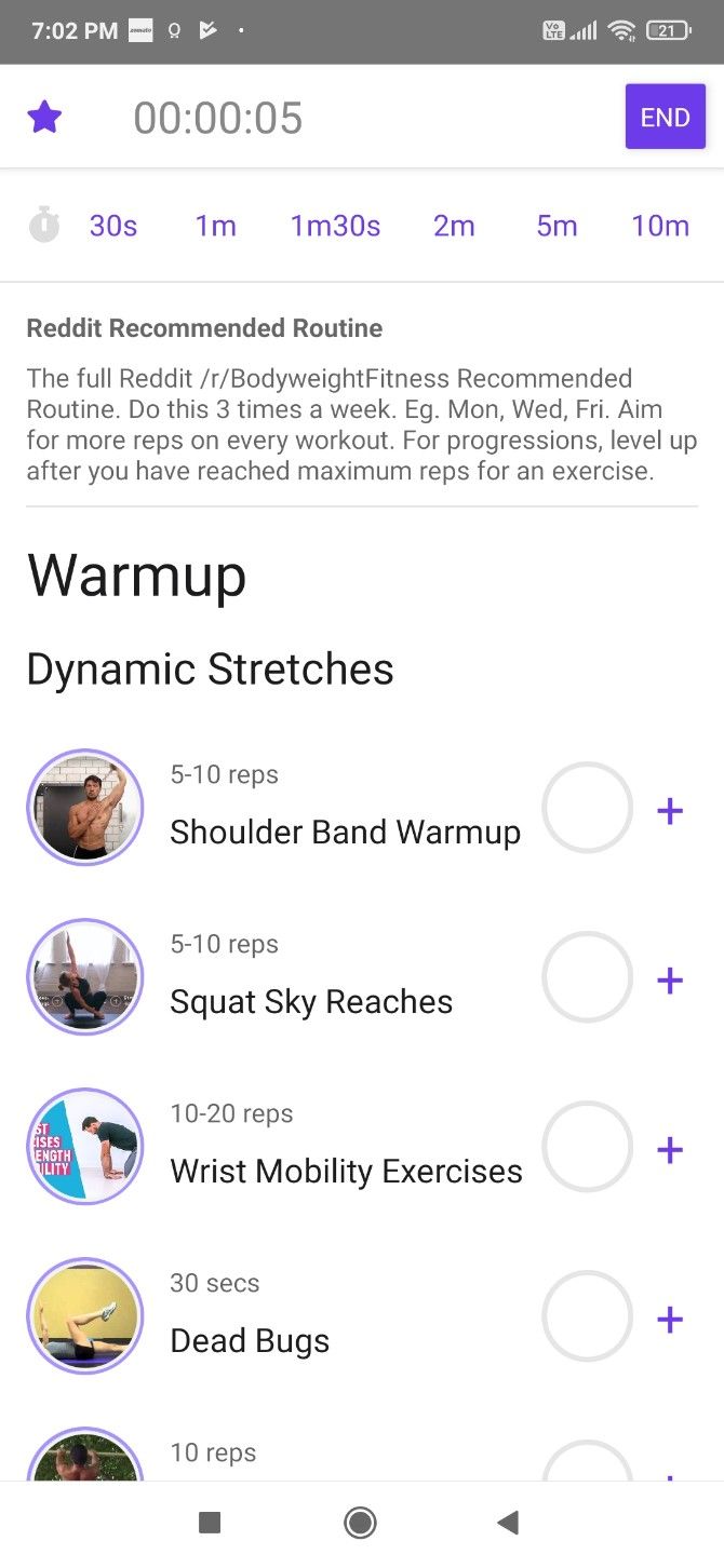 Fitloop's step by step exercise routine includes tiers and rep counts