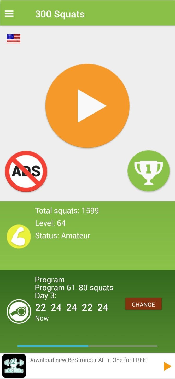 300 Squats tracks your overall progress, as do all other Shvager apps
