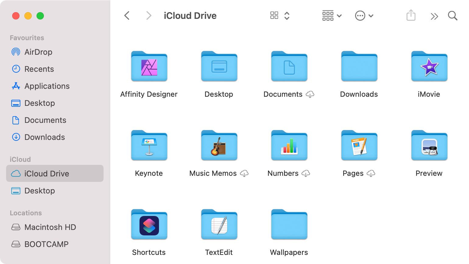 Iconos de iCloud Drive en Finder en Mac