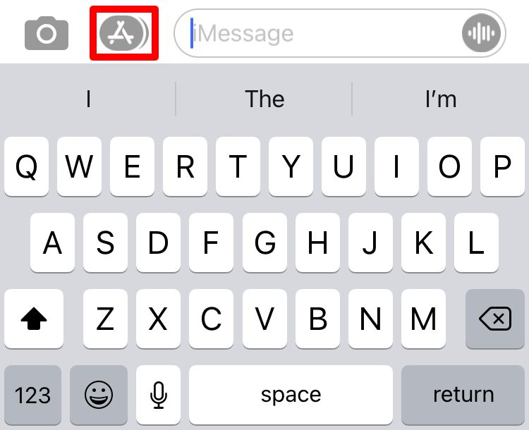 iPhone keyboard highlighting iMessage apps button
