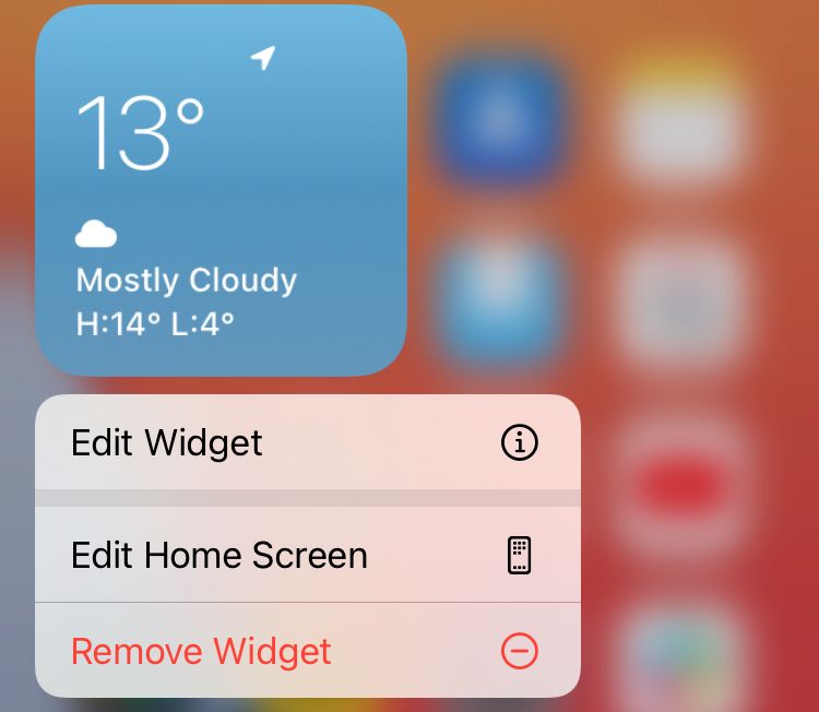 iPhone widget remove widget options