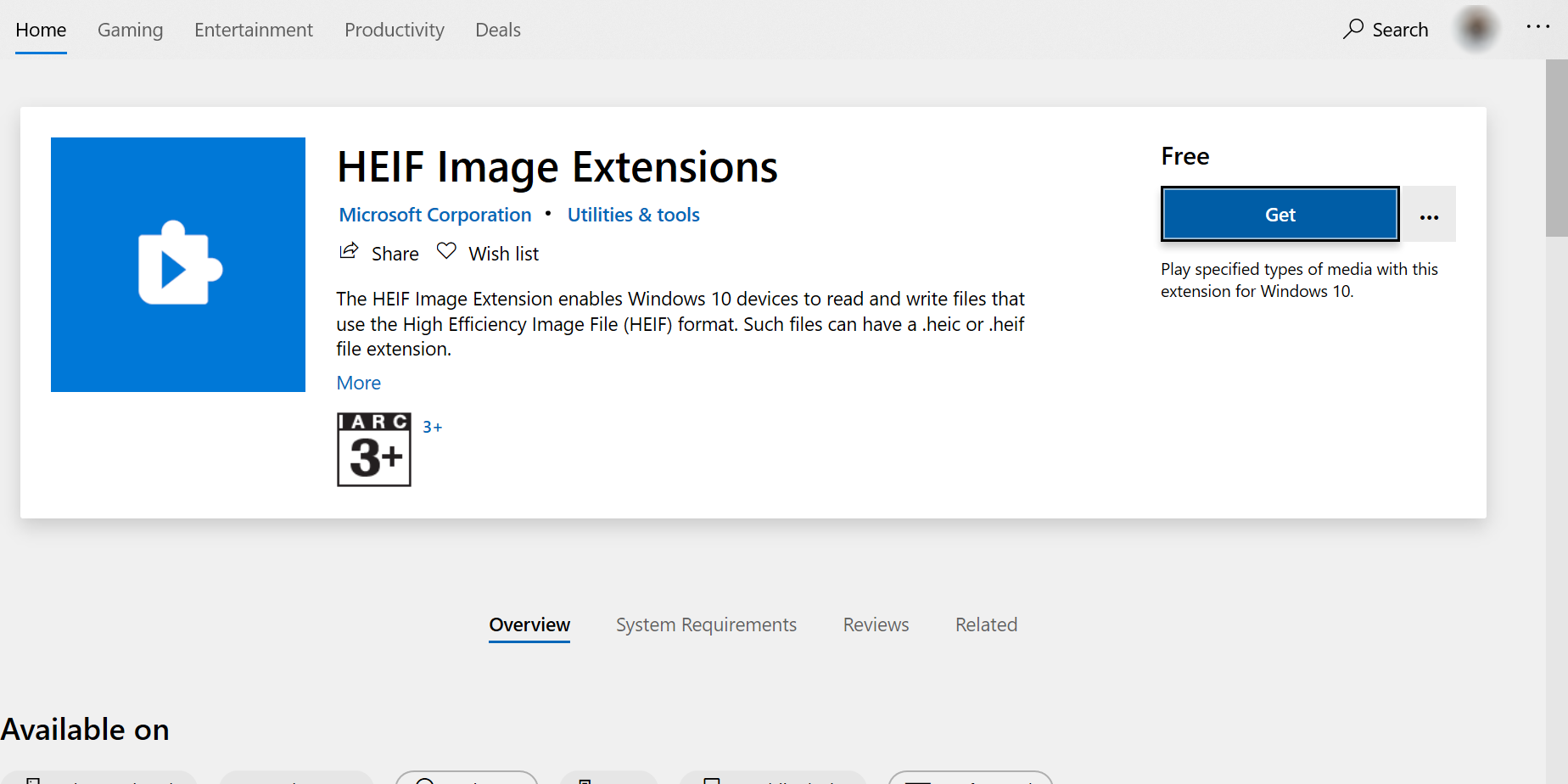 Use HEIF Image Extensions to open HEIC on Windows