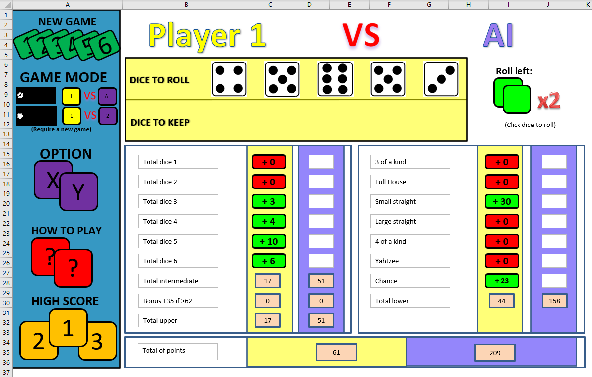 microsoft excel yahtzee game