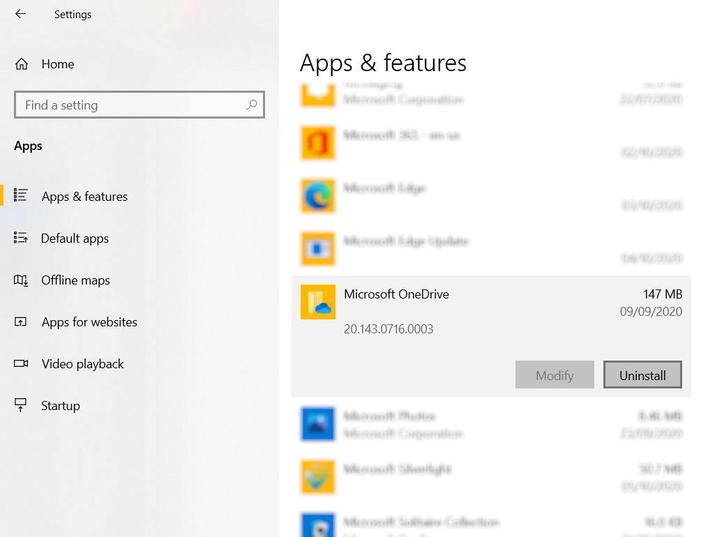 Uninstall OneDrive on Windows 10