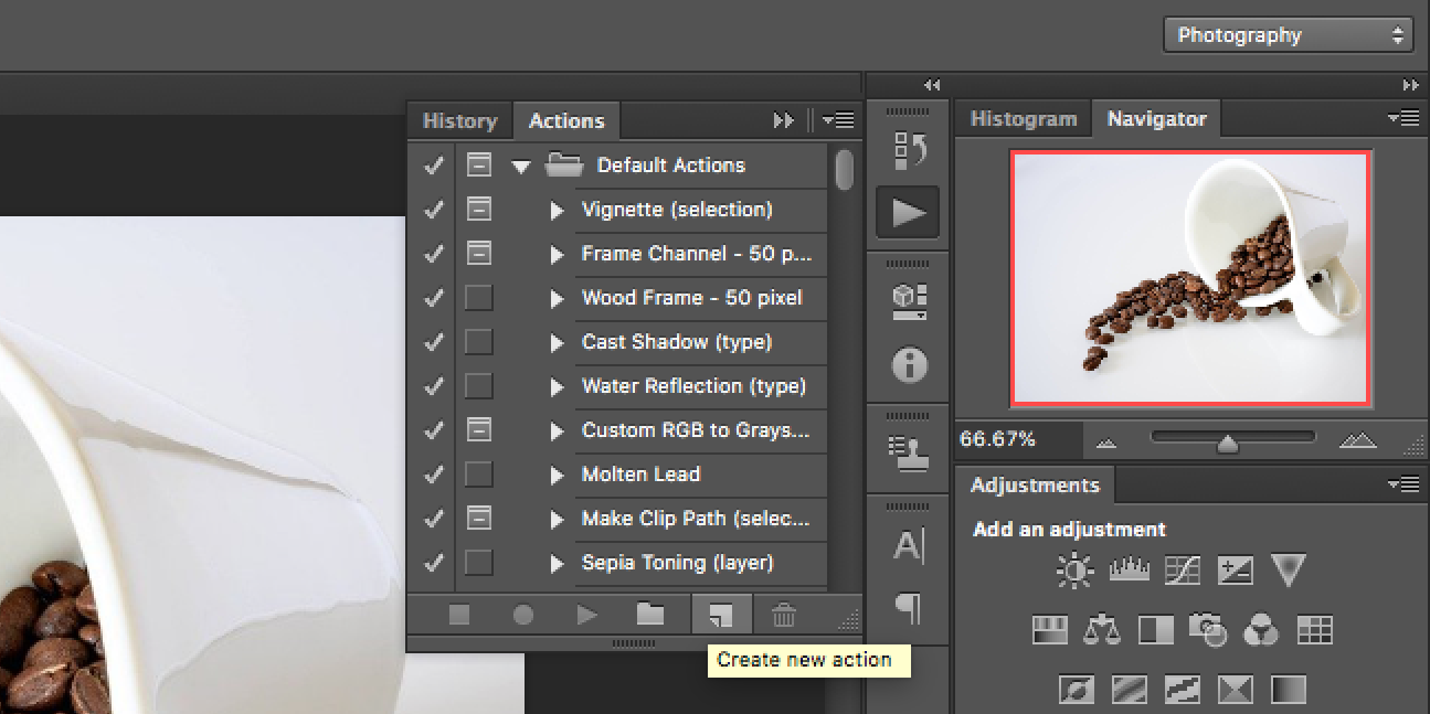 Create a new action in Photoshop