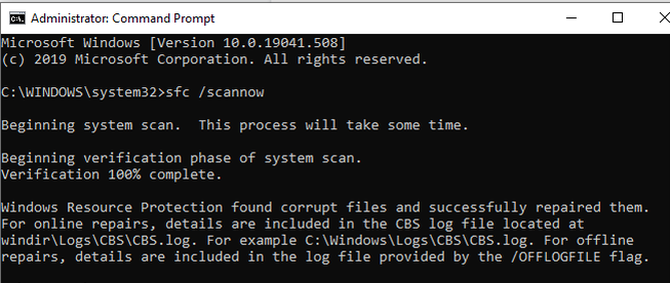 SFC scan for corrupt files