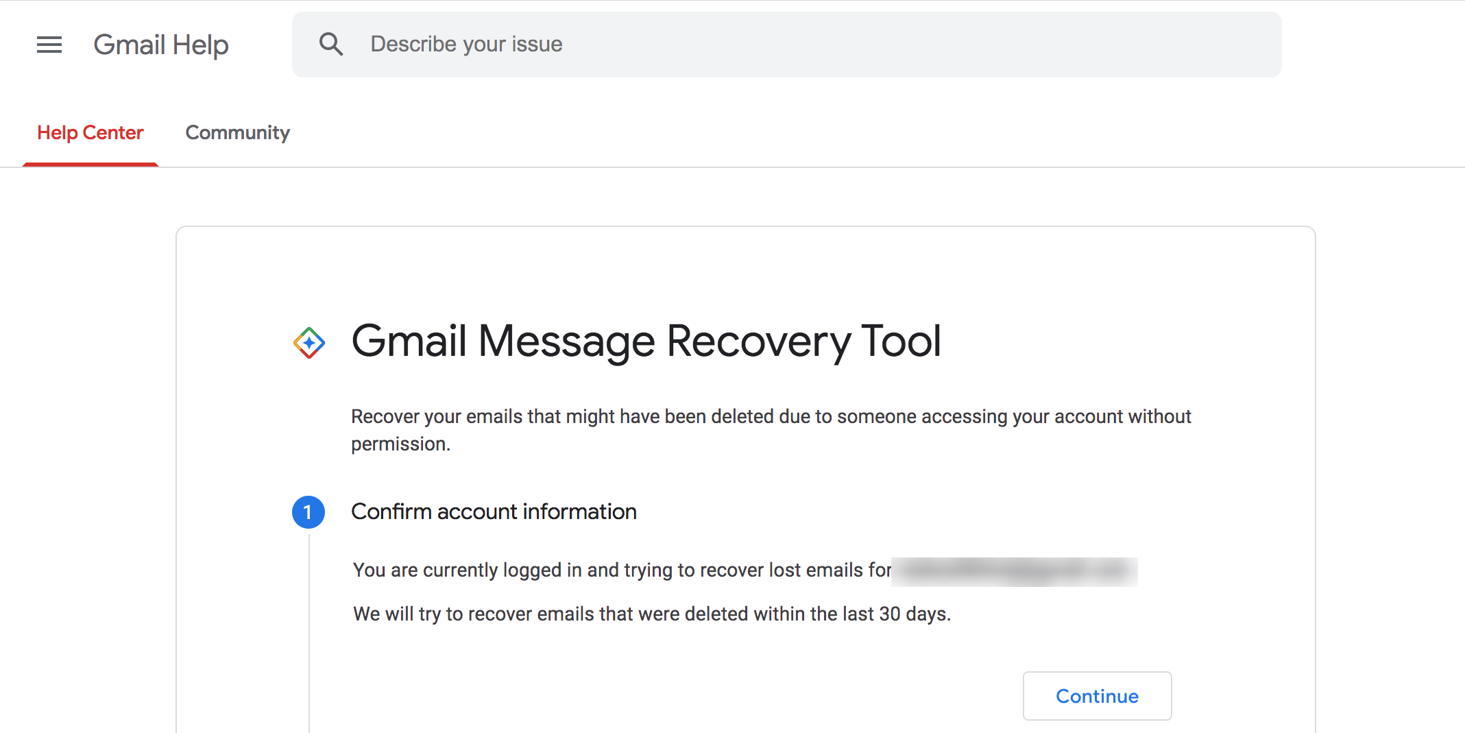 Recover emails using the Gmail email recovery tool