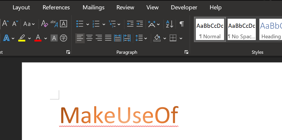 Word text fill preview
