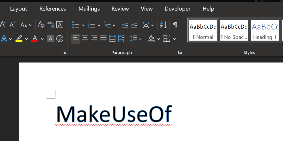 Text outline preview in Word