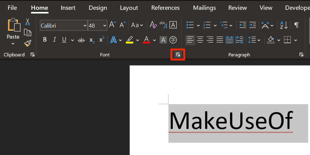 Font settings menu in Word