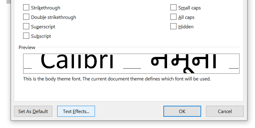 Text effects in Word