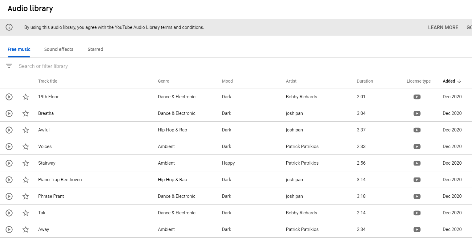 youtube audio library