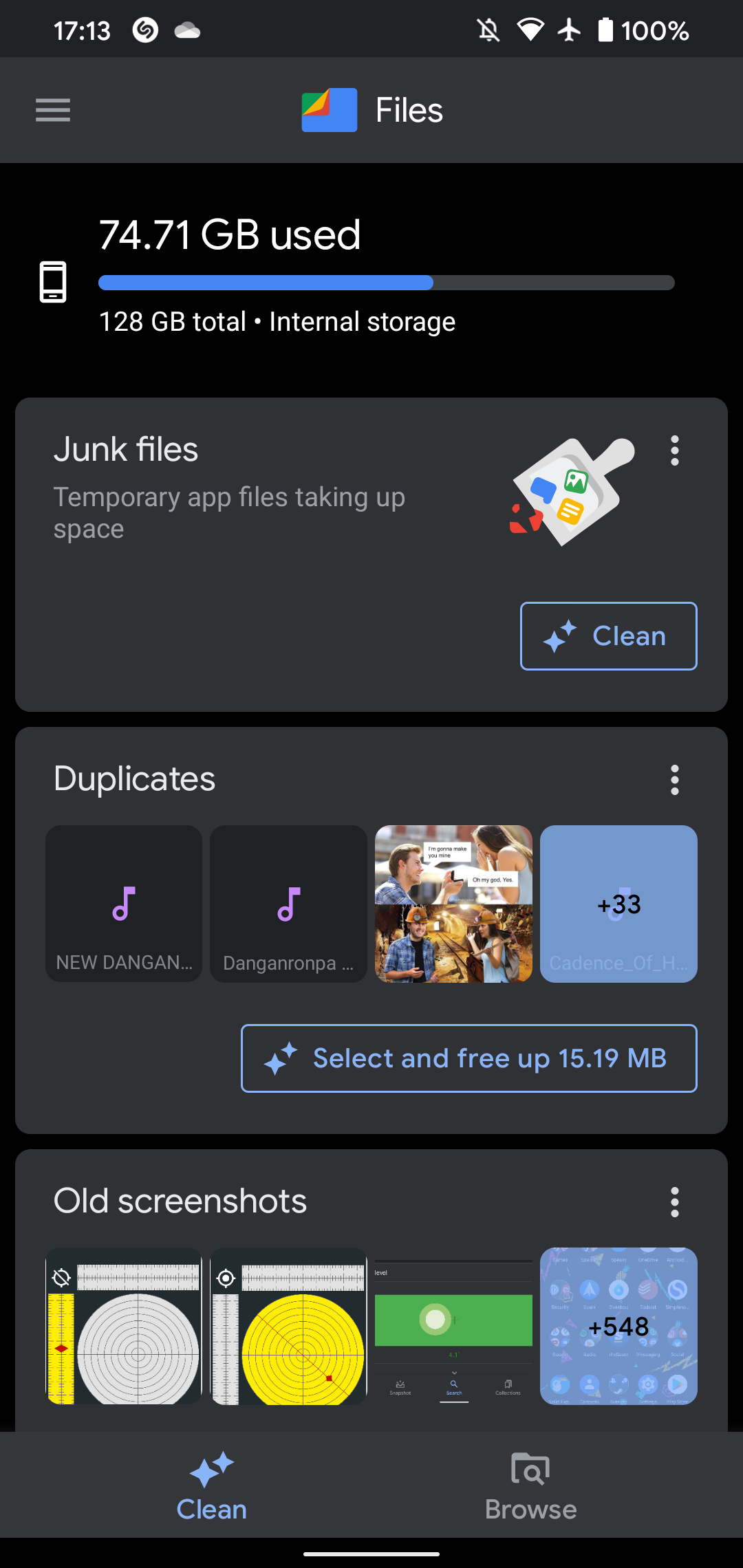 Files Go Clean Tab