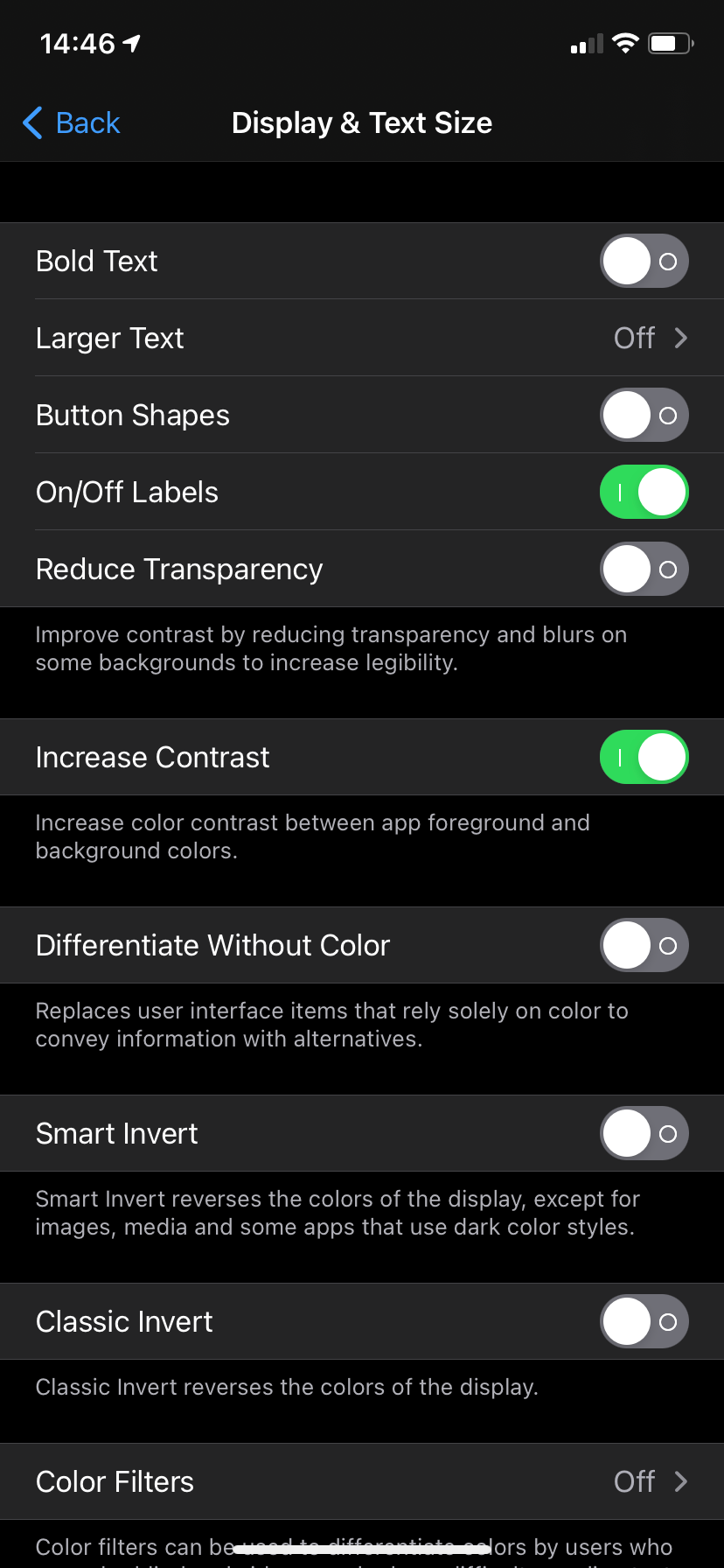 iPhone Contrast Options