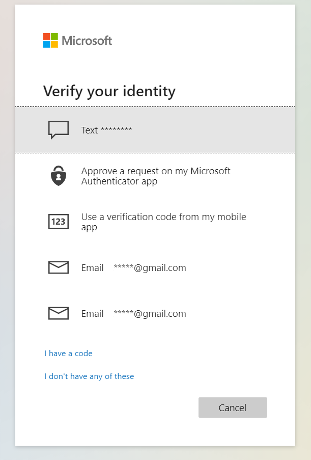 Verifying identity screen