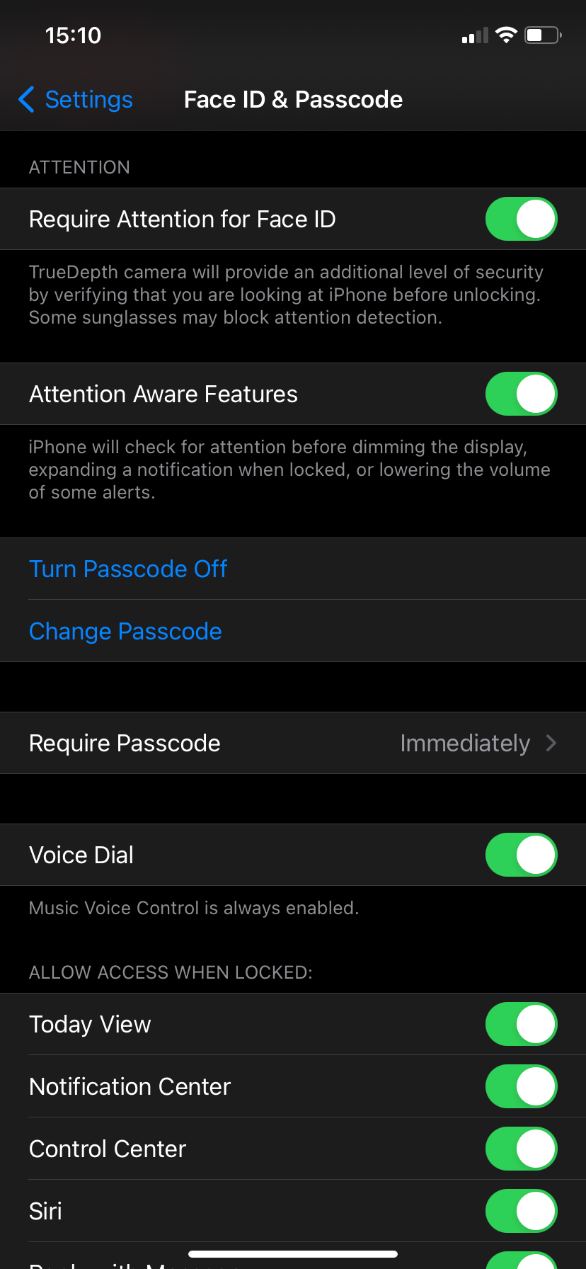 iPhone Attention Aware Options