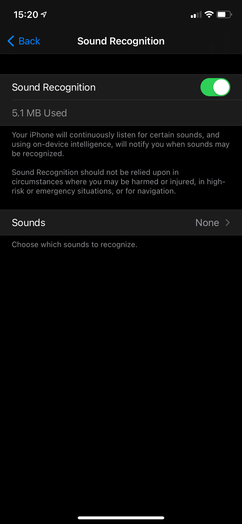 iPhone Sound Recognition Menu