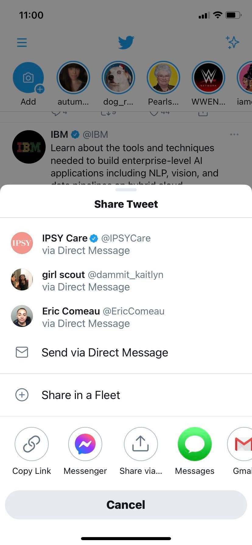 Screenshot of Tweet share options