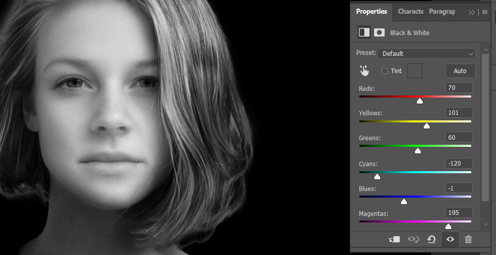 create a black and white adjustment layer