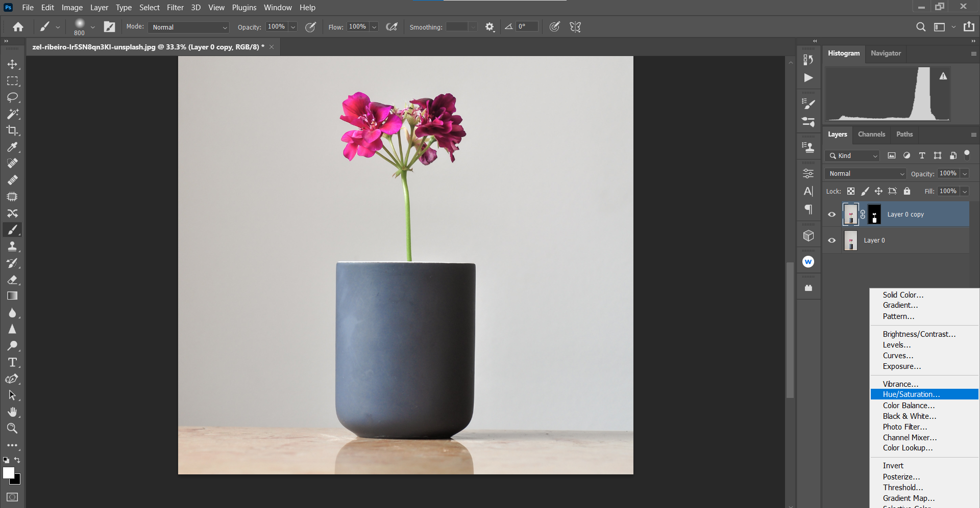 create a hue saturation layer flower