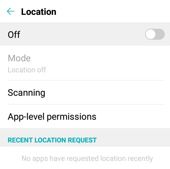 The top of the Android Location settings menu