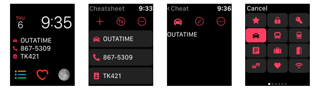 Screenshot of Cheatsheet Notes Apple Watch App