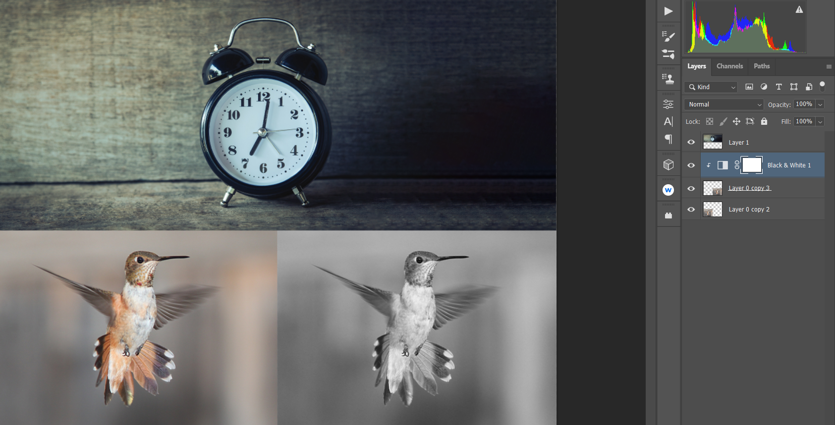 clock and hummingbirds