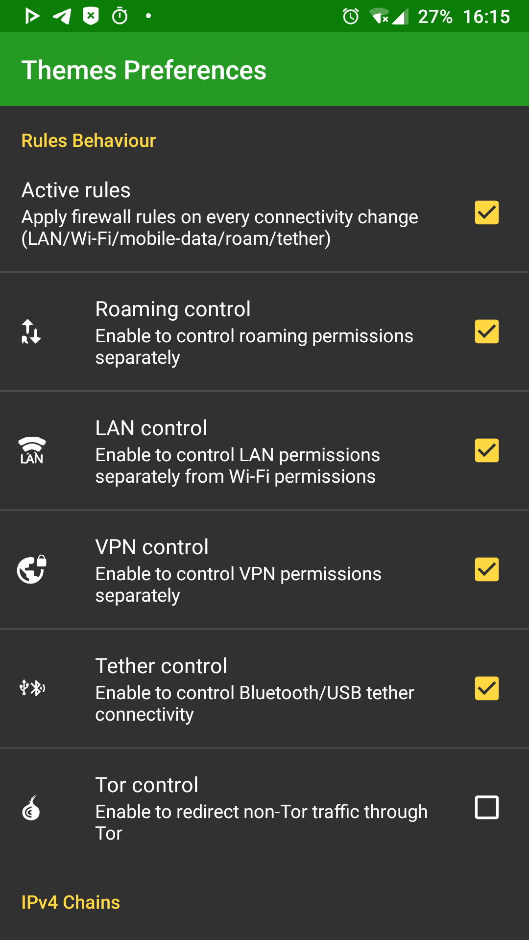 Connection control options AFWall+