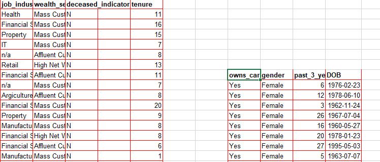 Filtered result copied against the selected columns