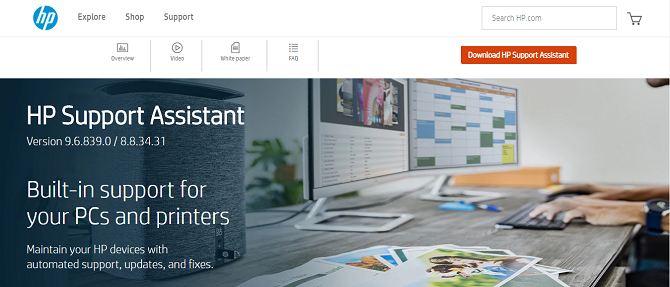 Screenshot of HP Support Assistant Page