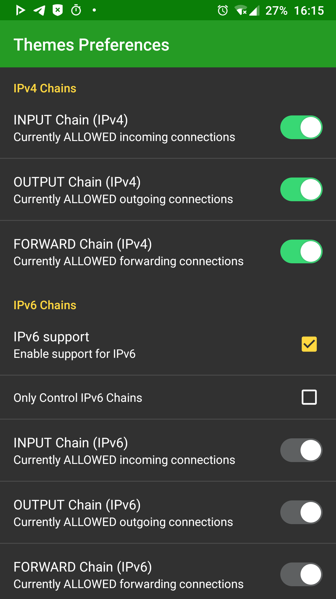 IP4 and IP6 chains options AFWall+