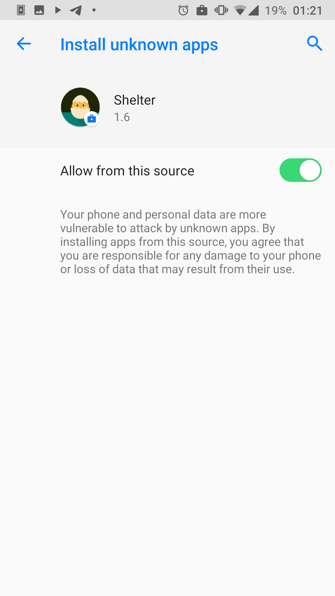 Install unknown apps screen