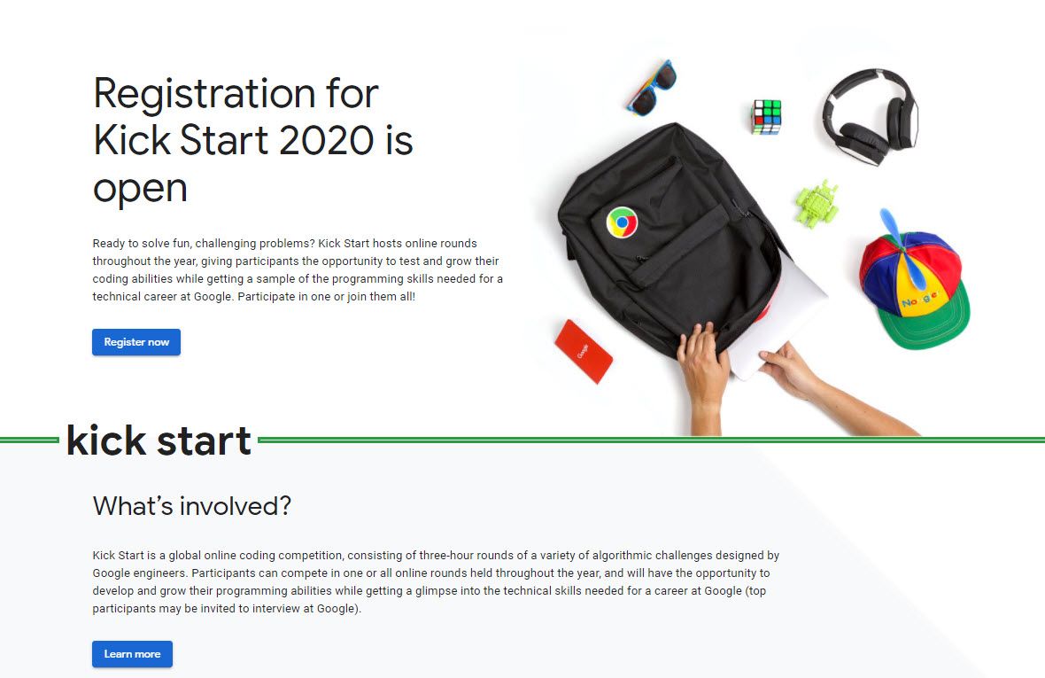 Kickstart Google competiton homepage