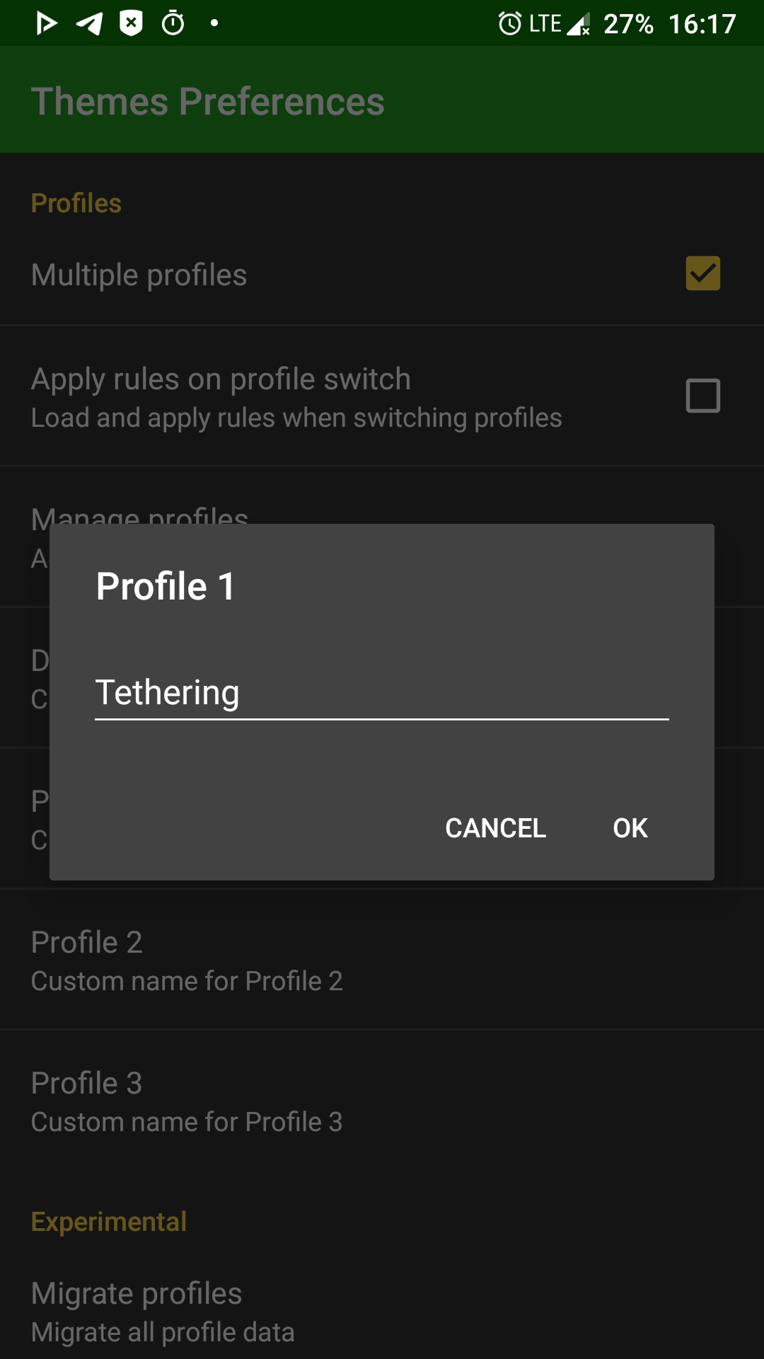 Name profile tethering AFWall+