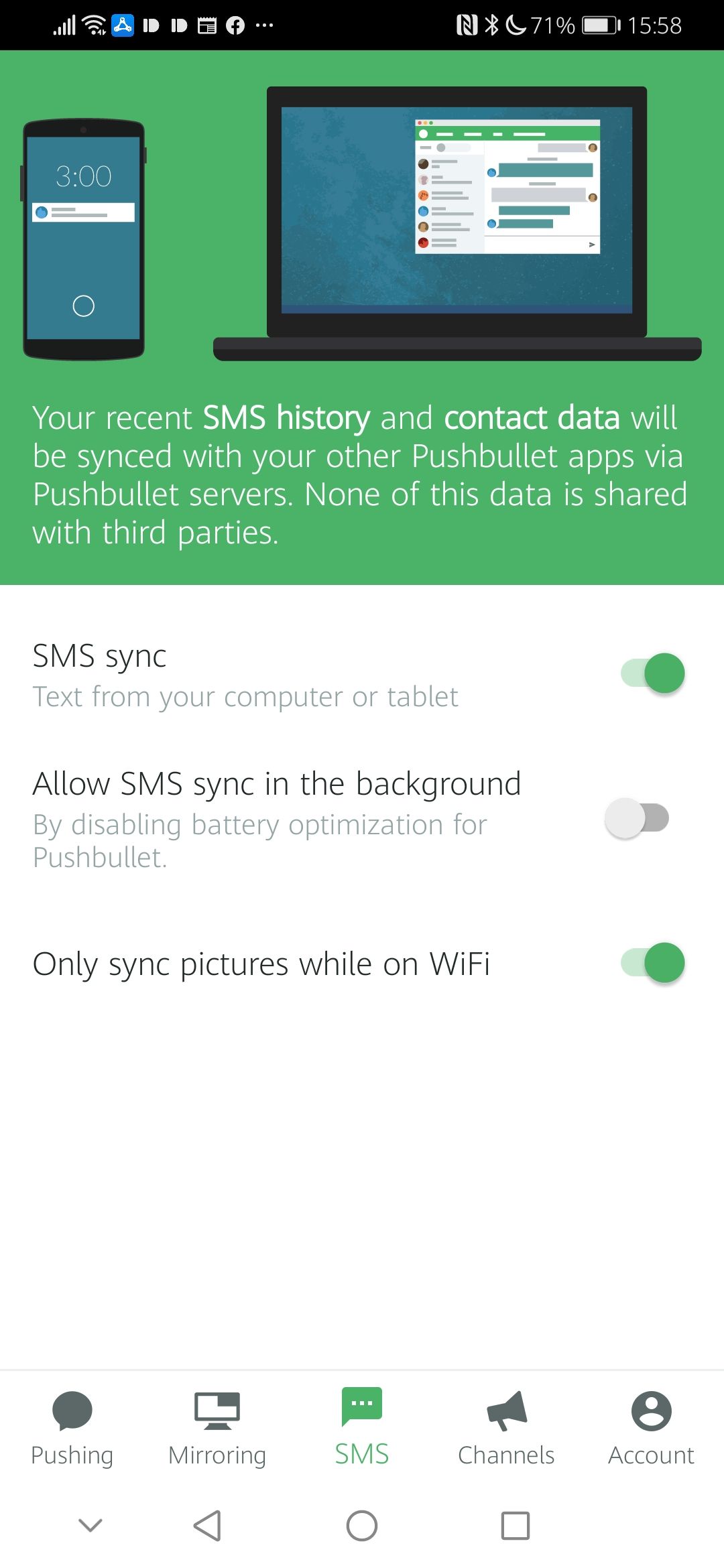 Pushbullet for Android settings