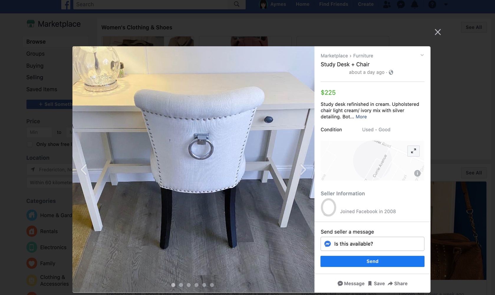 screenshot of Facebook Marketplace item for sale