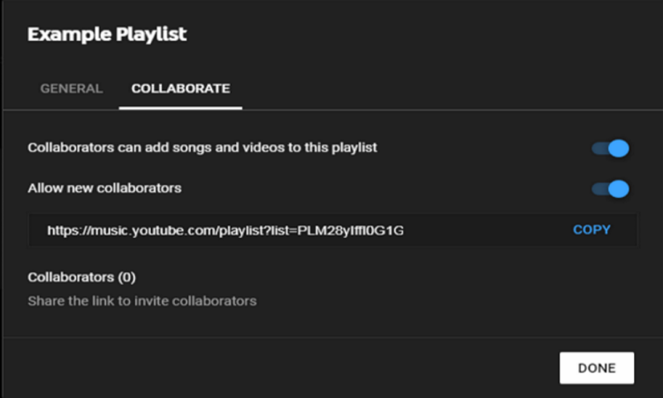 Select Collaborate option screenshot