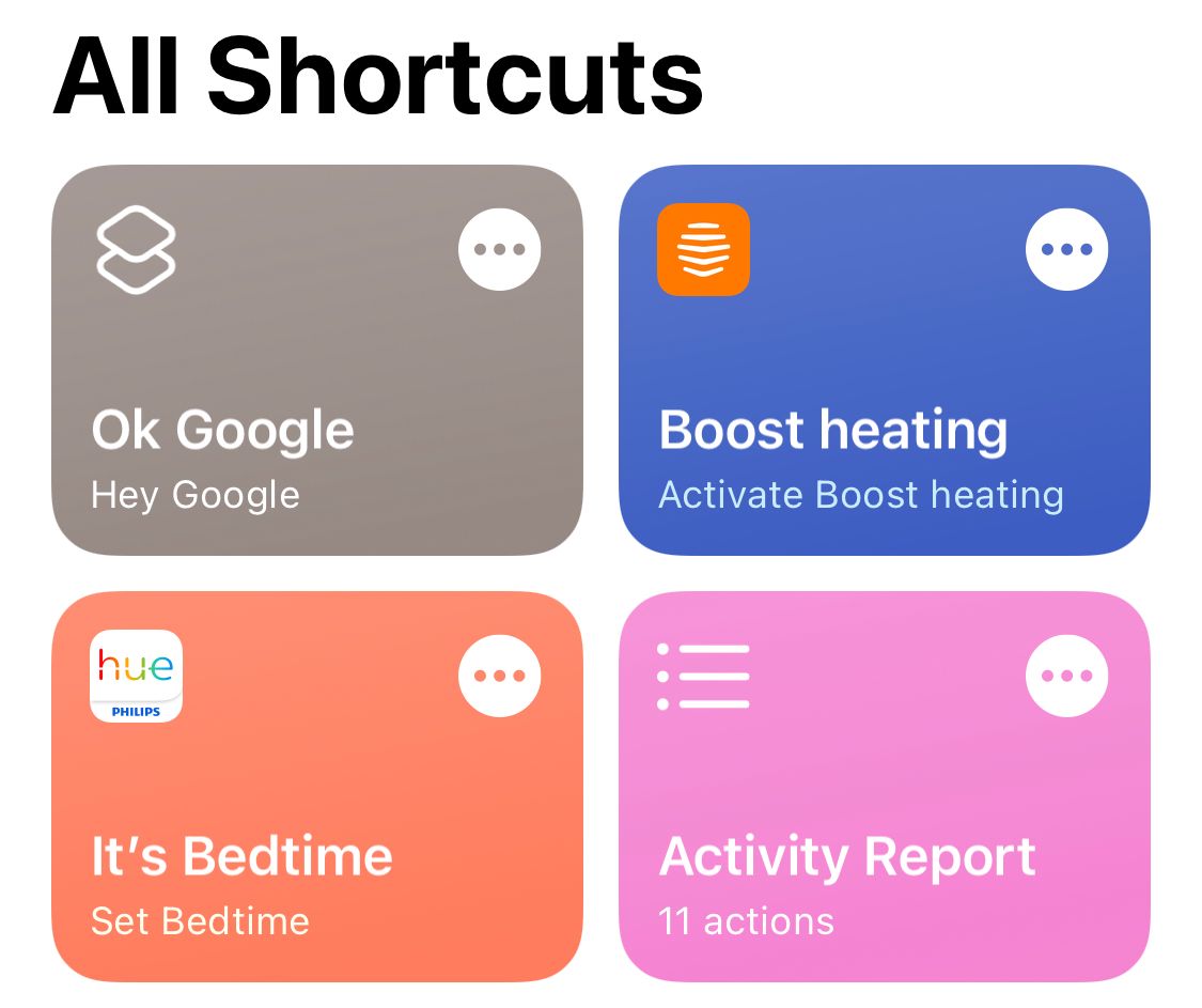 Selection of shortcuts in the Shortcuts app