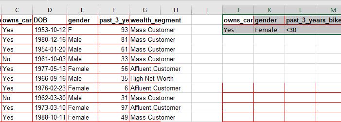 Set the criteria columns that you want to filter