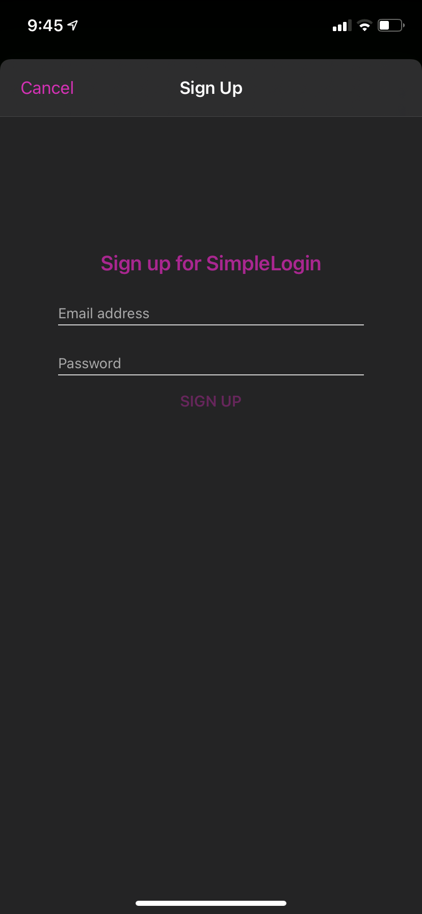 SimpleLogin signup screen