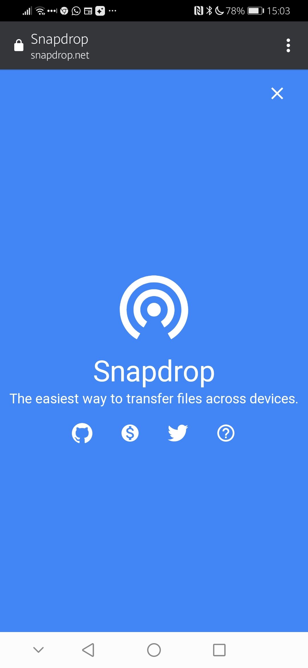 Snapdrop for Android about page