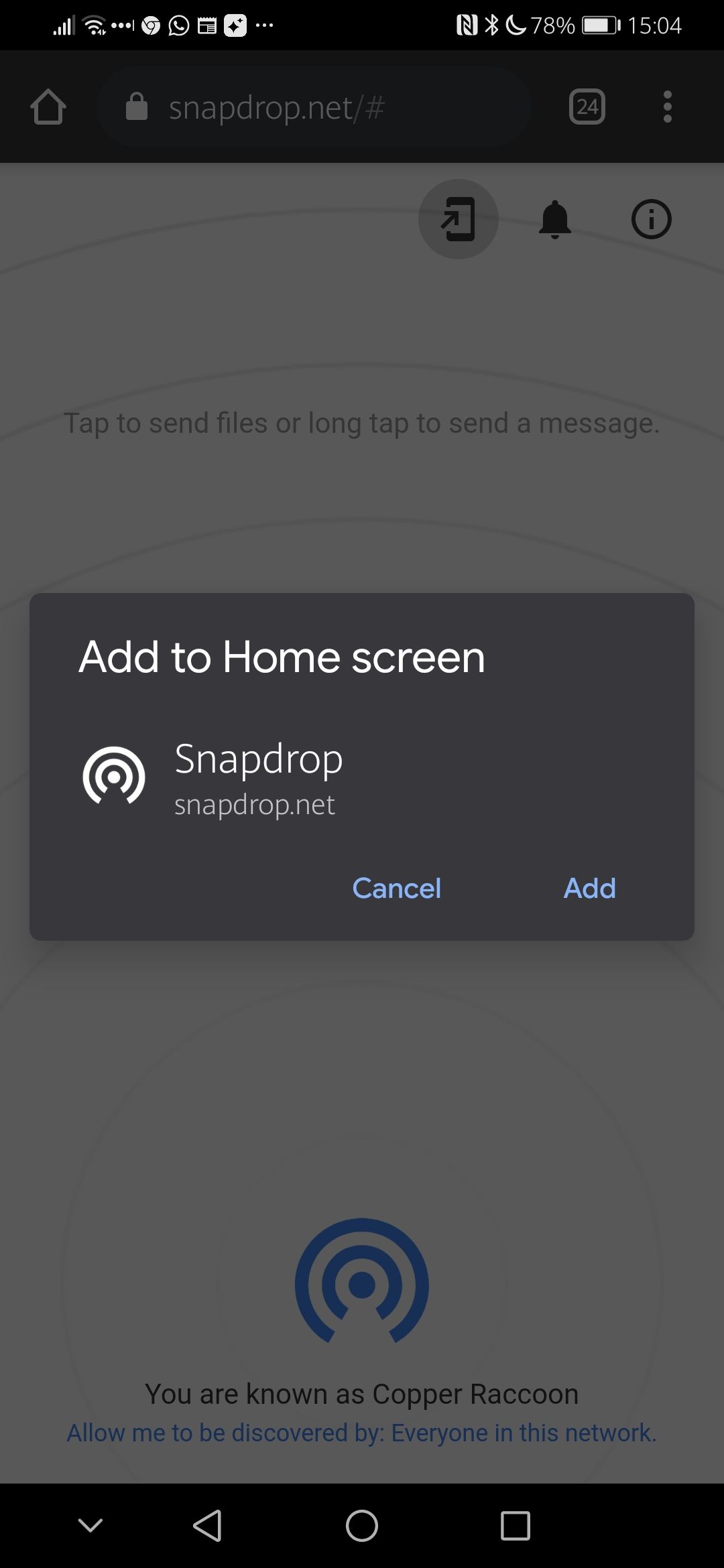 Snapdrop for Android add to home screen