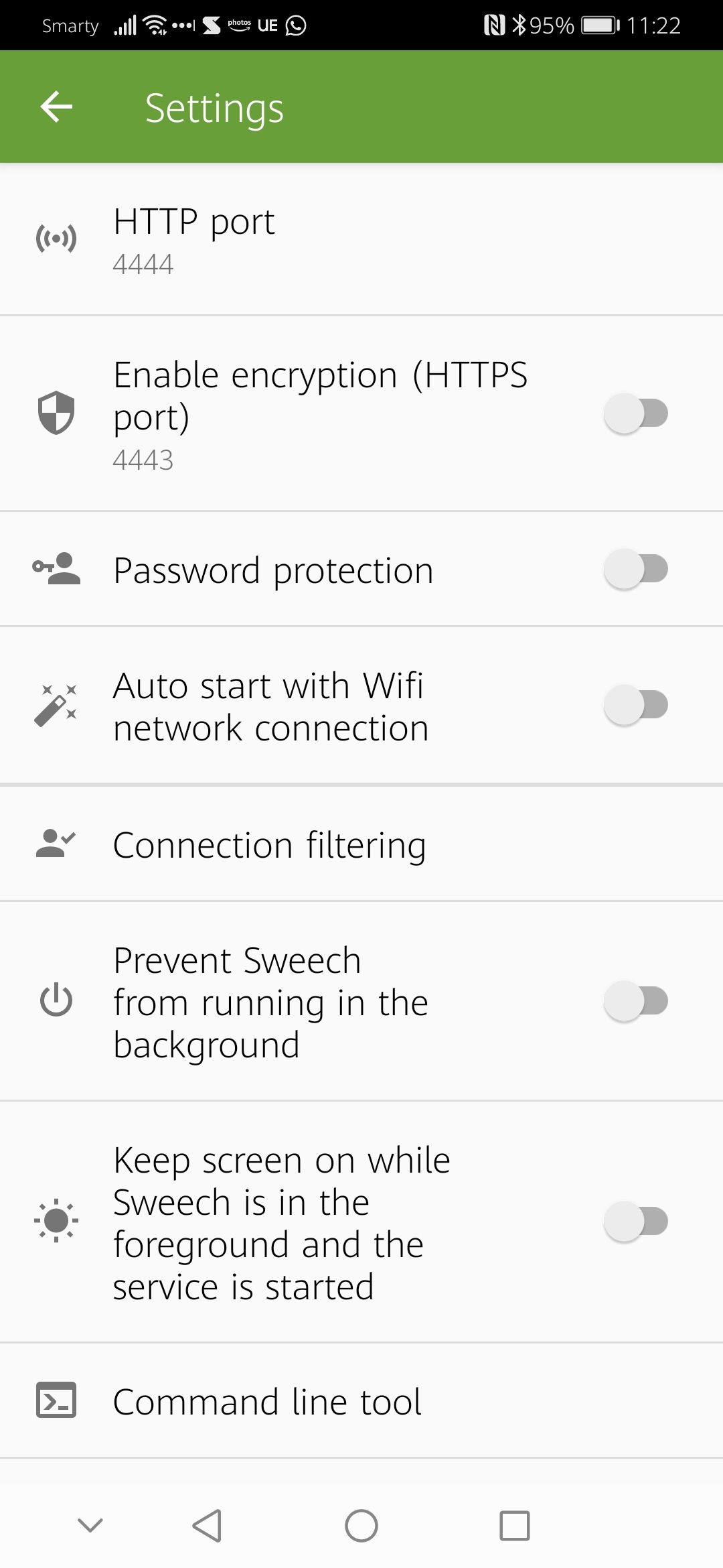 Sweech for Android settings