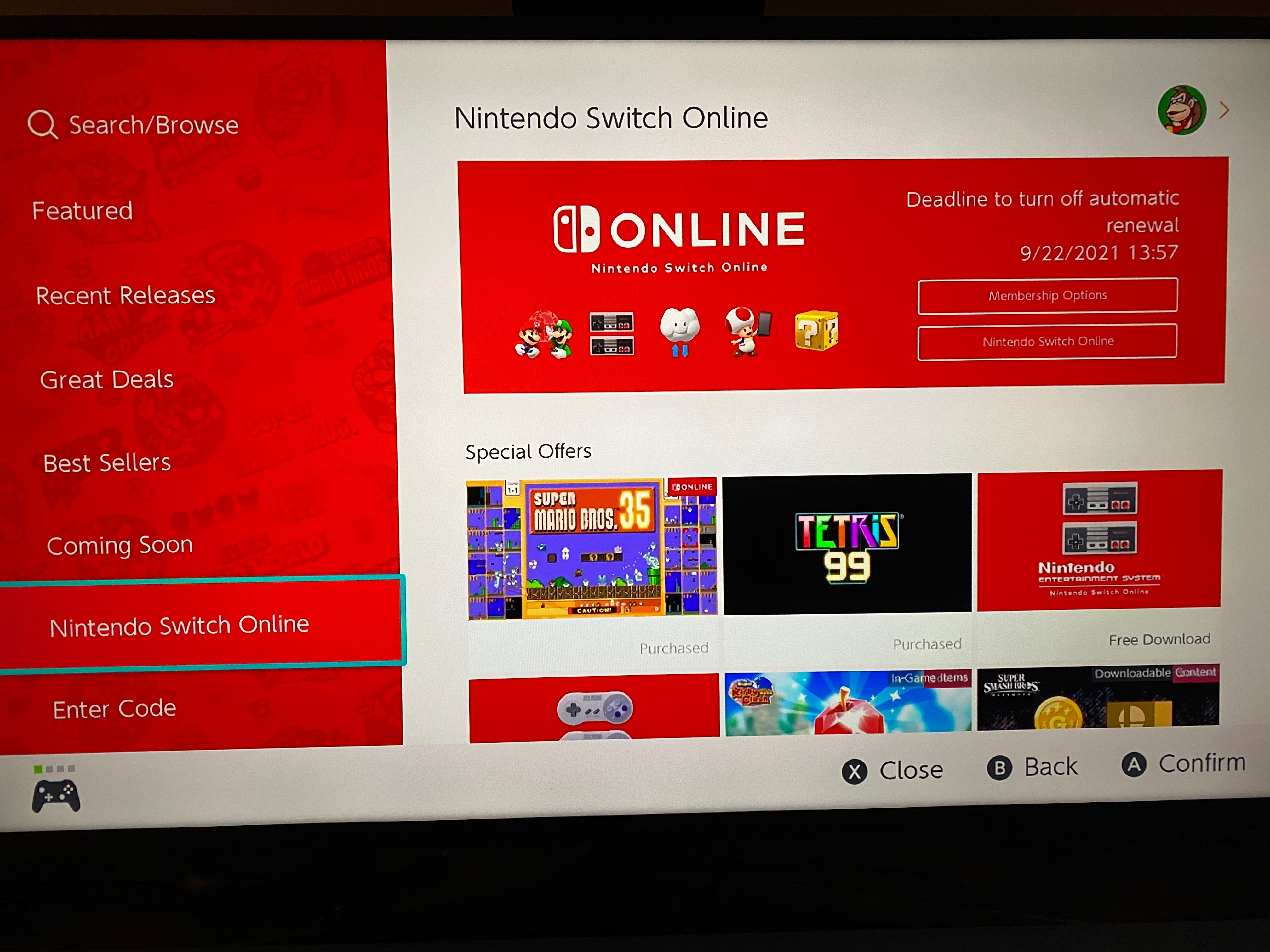 Switch Online Membership Options