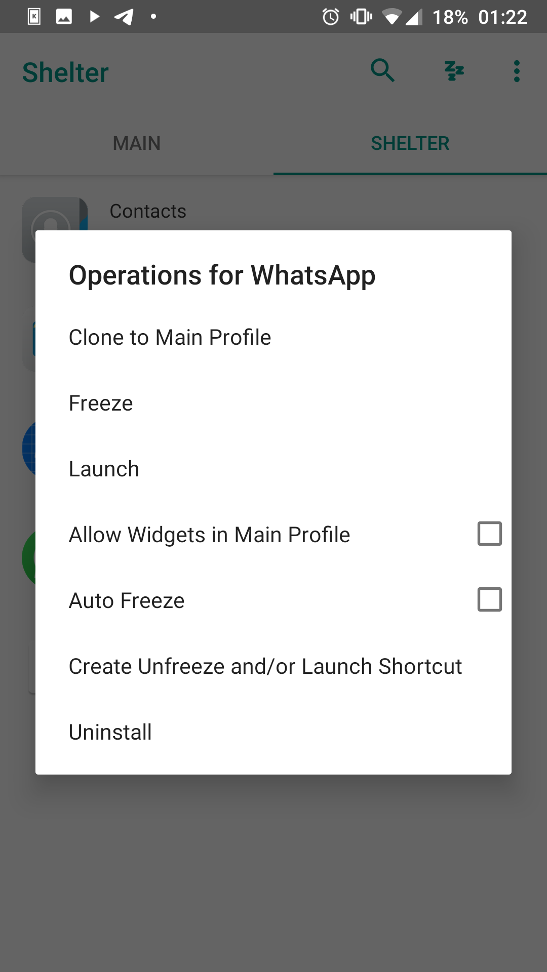 Whatsapp operations menu